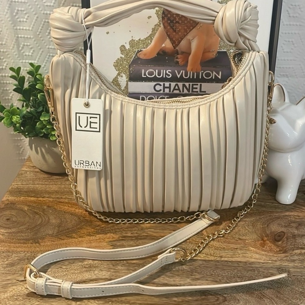 Urban Expressions NWT Knotted Pleated Oatmilk Cream Satchel Crossbody